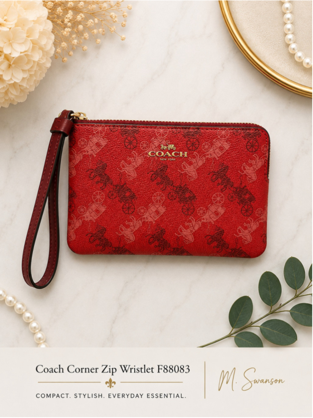 Coach Horse & Carriage Print Corner Zip Wristlet – Red